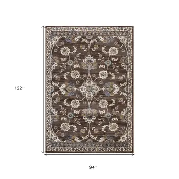 8' X 10' Ivory Blue And Brown Floral Area Rug
