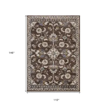 9' X 12' Ivory Blue And Brown Floral Area Rug