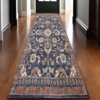 10' Ivory And Orange Floral Runner Rug