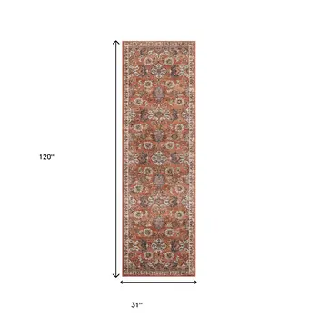 10' Ivory Blue and Orange Floral Power Loom Runner Rug