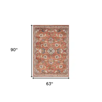 5' X 8' Ivory Blue and Orange Floral Power Loom Area Rug
