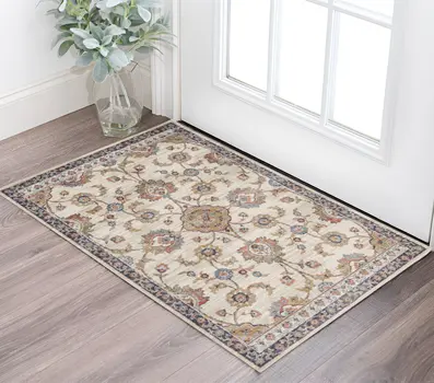 2' X 3' Ivory Tan And Blue Floral Area Rug
