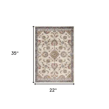 2' X 3' Ivory Tan And Blue Floral Area Rug