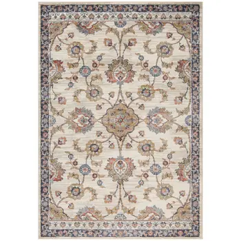 10' Ivory Navy and Orange Floral Power Loom Runner Rug