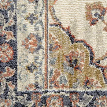 10' Ivory Navy and Orange Floral Power Loom Runner Rug