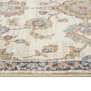 10' Ivory Navy and Orange Floral Power Loom Runner Rug