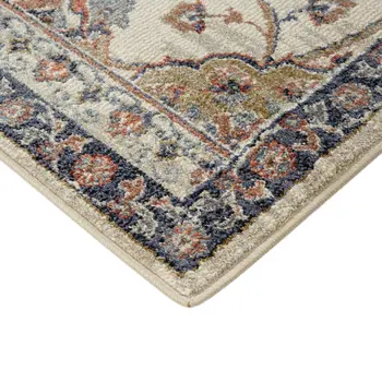 10' Ivory Navy and Orange Floral Power Loom Runner Rug