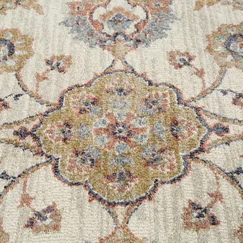 10' Ivory Navy and Orange Floral Power Loom Runner Rug