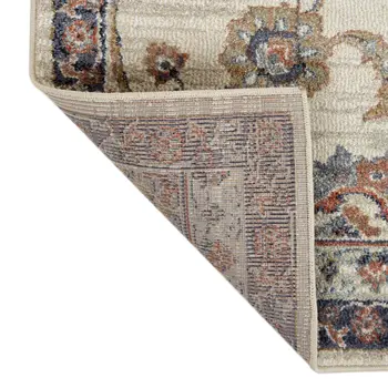 10' Ivory Navy and Orange Floral Power Loom Runner Rug
