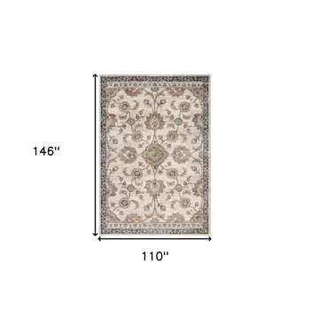 9' X 12' Ivory Tan And Blue Floral Area Rug