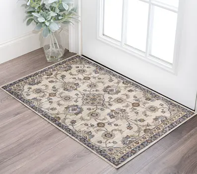 2' X 3' Ivory And Charcoal Floral Area Rug