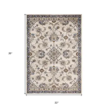 2' X 3' Ivory And Charcoal Floral Area Rug