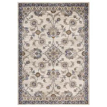 5' X 8' Ivory And Charcoal Floral Area Rug