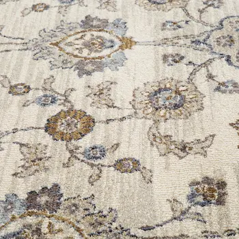 5' X 8' Ivory And Charcoal Floral Area Rug