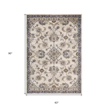 5' X 8' Ivory And Charcoal Floral Area Rug