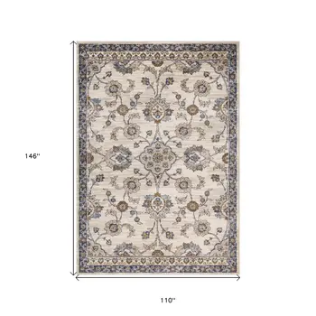 9' X 12' Ivory And Charcoal Floral Area Rug