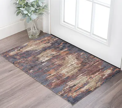 2' X 3' Ivory Rust And Blue Abstract Area Rug