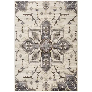 2' X 3' Ivory Gray And Black Floral Medallion Area Rug