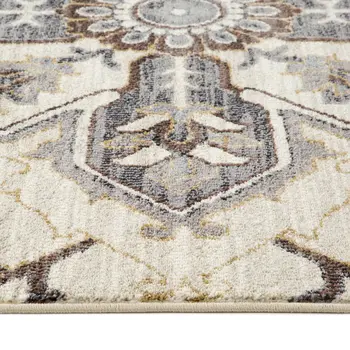 2' X 3' Ivory Gray And Black Floral Medallion Area Rug