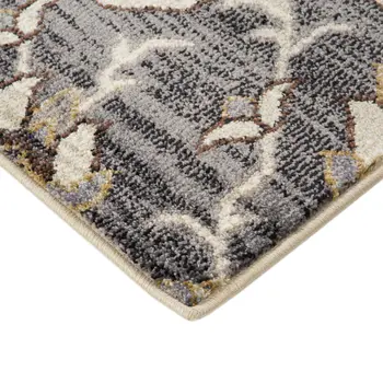 2' X 3' Ivory Gray And Black Floral Medallion Area Rug