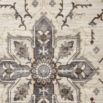 6' X 9' Ivory Gray and Black Floral Medallion Power Loom Area Rug
