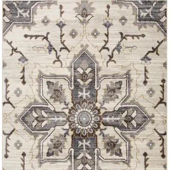 6' X 9' Ivory Gray and Black Floral Medallion Power Loom Area Rug