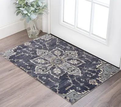 2' X 3' Ivory Gray And Purple Floral Medallion Area Rug