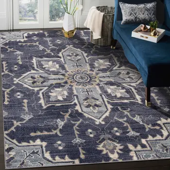 2' X 3' Ivory Gray And Purple Floral Medallion Area Rug