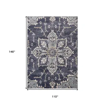 9' X 12' Ivory Gray And Purple Floral Medallion Area Rug