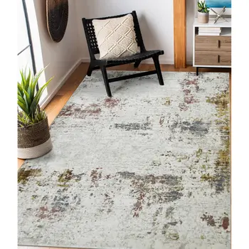 5' X 8' Ivory Red And Gold Abstract Area Rug