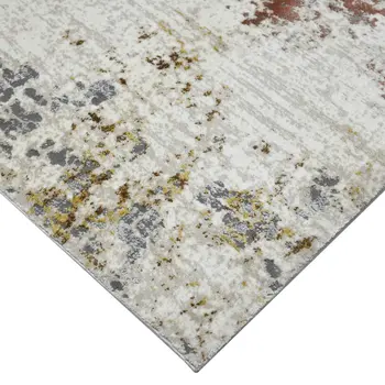 5' X 8' Ivory Red And Gold Abstract Area Rug