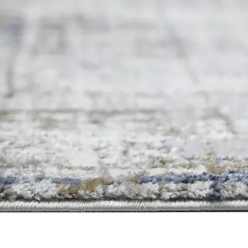10' Ivory Blue And Gray Abstract Runner Rug