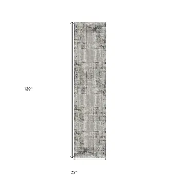 10' Ivory Blue And Gray Abstract Runner Rug