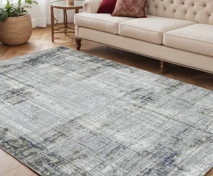 5' X 8' Ivory Blue And Gray Abstract Area Rug
