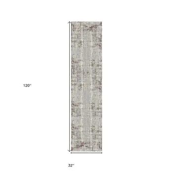 10' Ivory Red And Gray Abstract Runner Rug