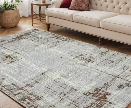 5' X 8' Ivory Red And Gray Abstract Area Rug