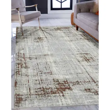 5' X 8' Ivory Red And Gray Abstract Area Rug