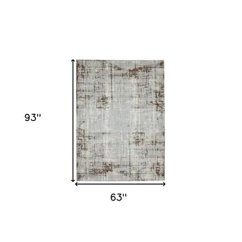 5' X 8' Ivory Red And Gray Abstract Area Rug