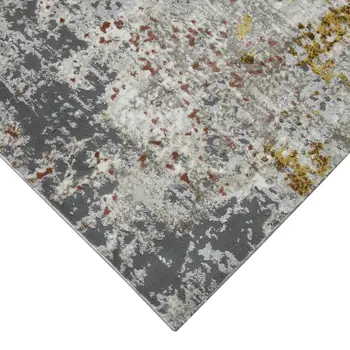 5' X 8' Ivory Gray And Gold Abstract Area Rug