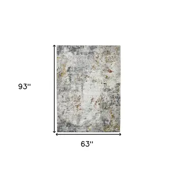 5' X 8' Ivory Gray And Gold Abstract Area Rug