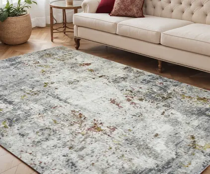 5' X 8' Ivory Gray And Gold Abstract Area Rug