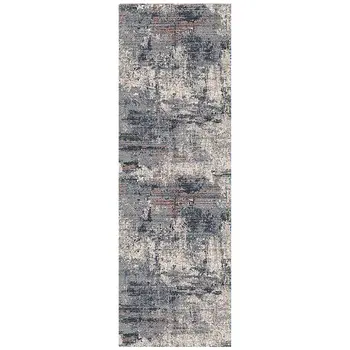 8' Gray and Ivory Abstract Power Loom Runner Rug