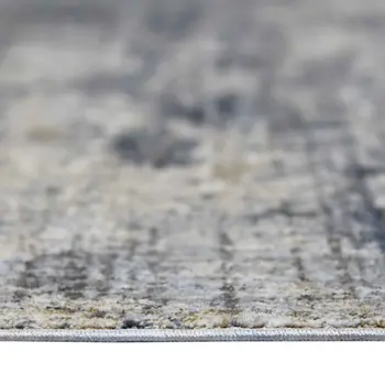 8' Gray and Ivory Abstract Power Loom Runner Rug