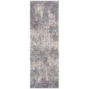 8' Ivory Black And Gray Abstract Runner Rug