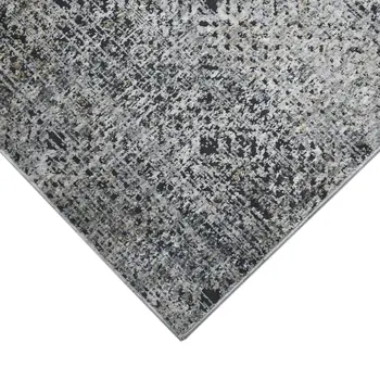 8' Ivory Black And Gray Abstract Runner Rug