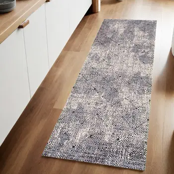 8' Ivory Black And Gray Abstract Runner Rug