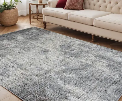 5' X 8' Ivory Black And Gray Abstract Area Rug