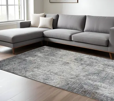 8' X 10' Ivory Black And Gray Abstract Area Rug