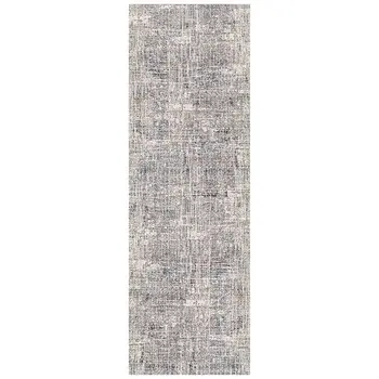 8' Ivory Gray And Orange Abstract Runner Rug