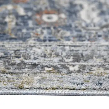 5' X 8' Ivory Blue And Gray Oriental Area Rug